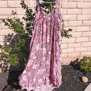 Terra & Sky Pink Floral Maxi Dress Boho With Ruffle At Bottom XXXL